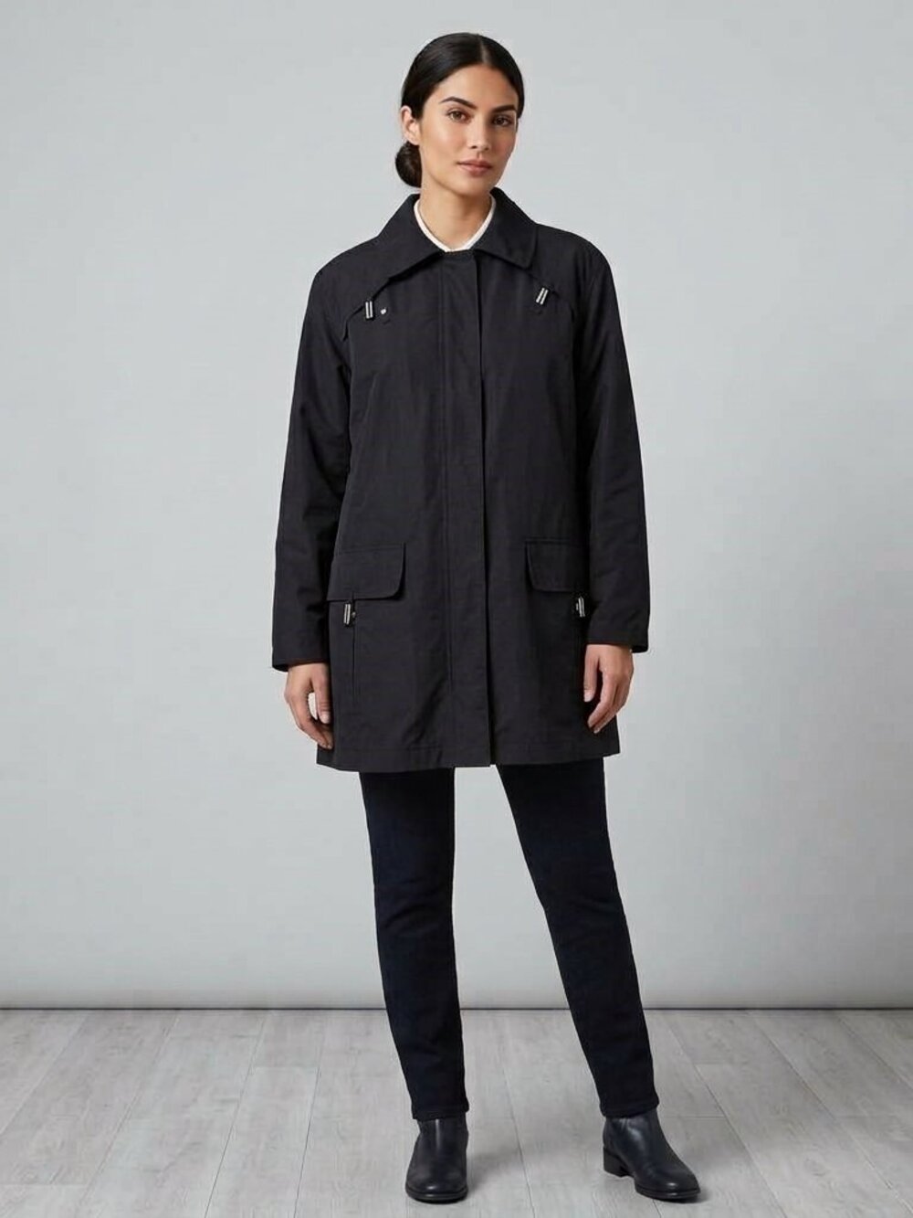 Vintage Plus 2X Addition Elle Black Utility Parka Light Jacket Cotton Blend